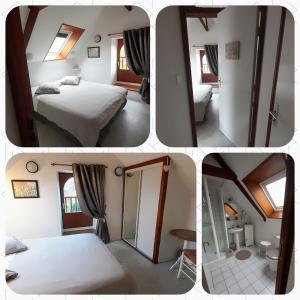 un collage de tres fotos de un dormitorio con cama en Maison Le Grès Rose, en Erquy