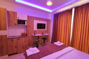 a bedroom with a bed and a sink and a tv at Baron in Budva