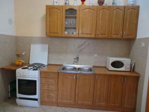 a kitchen with a stove and a microwave at Apartment Barbat, Rab 1 in Barbat na Rabu