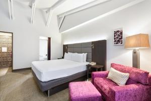 1 dormitorio con cama y sofá púrpura en Crowne Plaza San Jose La Sabana, an IHG Hotel en San José