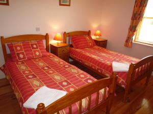 a bedroom with two beds and two lamps on tables at Achill Sound HV No 7 in Achill Sound
