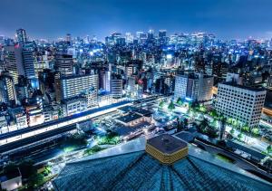 vista sulla città di notte di APA Hotel & Resort Ryogoku Eki Tower a Tokyo
