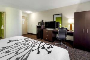 ein Hotelzimmer mit einem Bett, einem Schreibtisch und einem Computer in der Unterkunft Sleep Inn By Choice Hotels in Grand Island