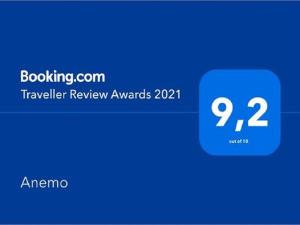 Certifikát, ocenenie alebo iný dokument vystavený v ubytovaní Anemo
