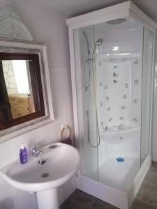 a bathroom with a shower and a sink at La corrala in Belmonte de Tajo +23 photos