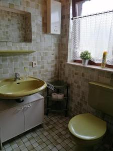 a bathroom with a sink and a toilet at Haus Panoramablick in Medebach +22 photos