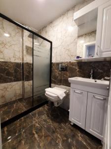 a bathroom with a shower and a toilet and a sink at Ararat Apart in Istanbul +40 photos