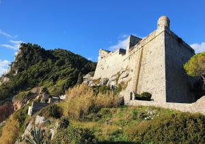 a castle on the side of a mountain at Casa Lorenza in Portovenere