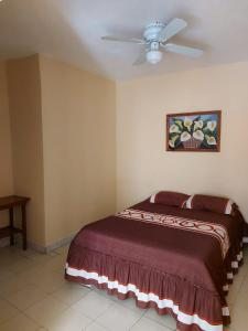 Schlafzimmer mit einem Bett und einem Deckenventilator in der Unterkunft Hotel 20 De Julio in Cuernavaca