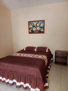 - un lit dans une chambre avec une photo sur le mur dans l'établissement Hotel 20 De Julio, à Cuernavaca