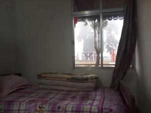 um quarto com uma cama e uma janela em Vamoose Rhododendron em Darjeeling
