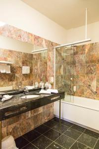 a bathroom with a sink and a shower at Parkhotel Altenburg in Altenburg