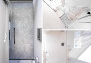 Un escalier mène à une porte dans une chambre. dans l'établissement japan house ebisu, à Tokyo 28 autres photos