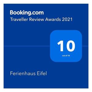 Certificat, premi, rètol o un altre document de Ferienhaus Eifel