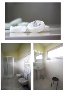 - deux photos d'une salle de bains avec deux toilettes et un lavabo dans l'établissement Affittacamere Ciccio e Pinolo, à La Spezia