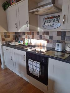 a kitchen with a sink and a stove top oven at The Apartment of Antiquity in Kirkby Stephen