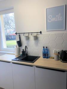 Kuchyňa alebo kuchynka v ubytovaní Apartament Blisko Morza i Parku Gdańsk Brzeźno