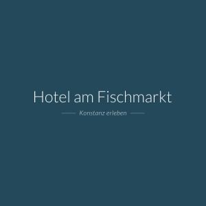a blue background with the text hotel am felsenkammmark at Hotel am Fischmarkt in Konstanz