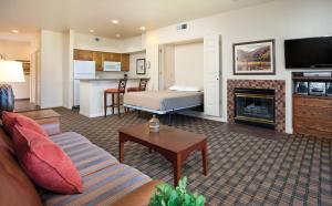 a living room with a couch and a fireplace at WorldMark Clear Lake in Nice