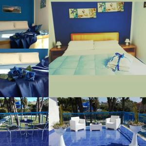 un collage de fotos de un dormitorio con cama en Nido Colorato B&B, en Fontane Bianche