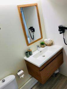 a bathroom with a sink and a mirror at Studio Ana Martinique in La Trinité