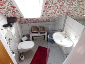 a small bathroom with a toilet and a sink at Angelika Ferienwohnung in Rhede