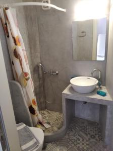 a bathroom with a sink and a toilet and a shower at Amorgaia 1 in Katapola