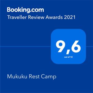 Ein Zertifikat, Auszeichnung, Logo oder anderes Dokument, das in der Unterkunft Mukuku Rest Camp ausgestellt ist