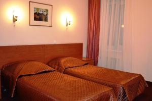 um quarto de hotel com duas camas e uma janela em Rinaldi Olympia em São Petersburgo