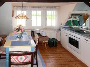 eine Küche mit einer Spüle und einer Arbeitsplatte in der Unterkunft Apartment Huuske am Polder by Interhome in Ditzumerhammrich