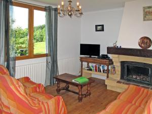 sala de estar con chimenea y TV en Holiday Home Freyssignes - CBA200 by Interhome en Altillac