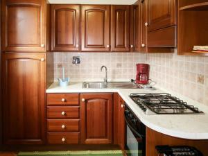 a kitchen with wooden cabinets and a sink and a stove at Apartment La Colombera - DIA142 by Interhome in Diano Castello