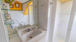 ein kleines Badezimmer mit Waschbecken und Spiegel in der Unterkunft Hacienda El Corchuelo in Marchena + 39 Fotos