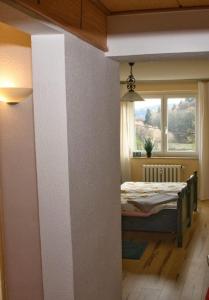 a room with a bedroom with a bed and a window at Ferienwohnung Wolf in Gräfenroda
