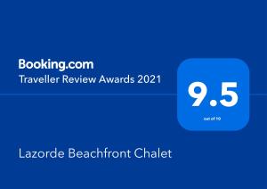 Сертифікат, нагорода, вивіска або інший документ, виставлений в Lazorde Beachfront Experience
