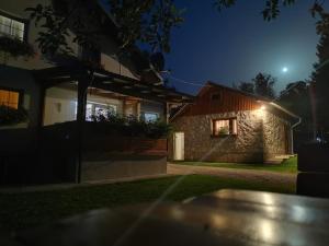 a house at night with the moon in the sky at Lake House in Jezerce