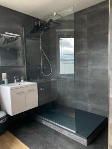 a bathroom with a shower and a sink at Le Coffee Ride Cycling Cafe in Stavelot +35 photos