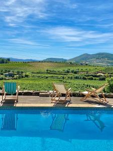 two chairs sitting next to a swimming pool with a view at Casa dos Barros Winery Lodge by Vintage Theory in Sabrosa