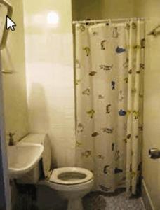 a bathroom with a toilet and a shower curtain at Poppular Palace Don Mueang Bangkok in Bangkok