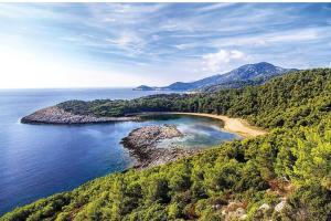 an island in the middle of a body of water at Apartments Franić in Saplunara
