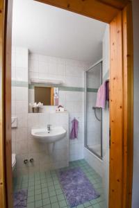 a bathroom with a sink and a shower at Lavendelhof Die idyllische Landpension 