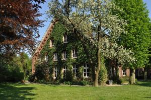 an ivycovered building with a tree in front of it at Bettmann regional Einkaufen & Bauernhofurlaub in Ennigerloh