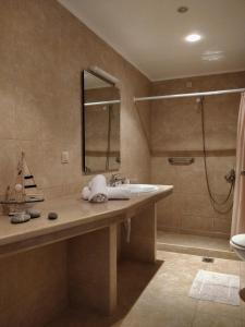 a bathroom with a sink and a shower at Myrthe Apartments in Myrtos