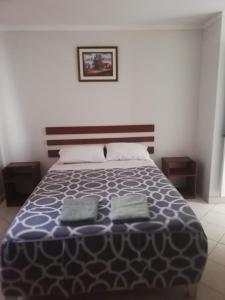 een slaapkamer met een bed met 2 kussens erop bij La Posada de Valdez in Camaná