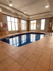 a large pool with blue water in a building at Quality Inn & Suites in Lévis