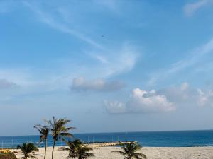 a sandy beach with palm trees and the ocean at Khách sạn ĐẢO LÝ SƠN- AN DUYÊN in Quang Ngai