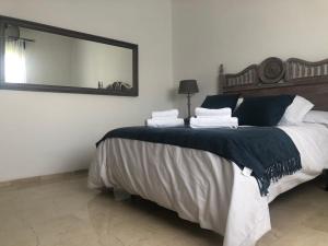 1 dormitorio con 1 cama grande y espejo grande en Apartamento El Vial, en Córdoba