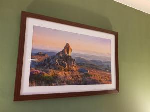 a framed picture of a mountain on a wall at Afallon Townhouse Salop Room in Dolgellau