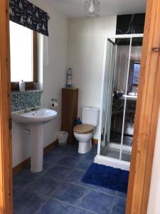a bathroom with a toilet and a sink and a shower at Croft No.8 Bed & Breakfast in Ullapool