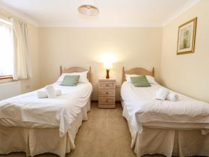 a bedroom with two beds and a lamp on a table at Sycamore in Wood Norton